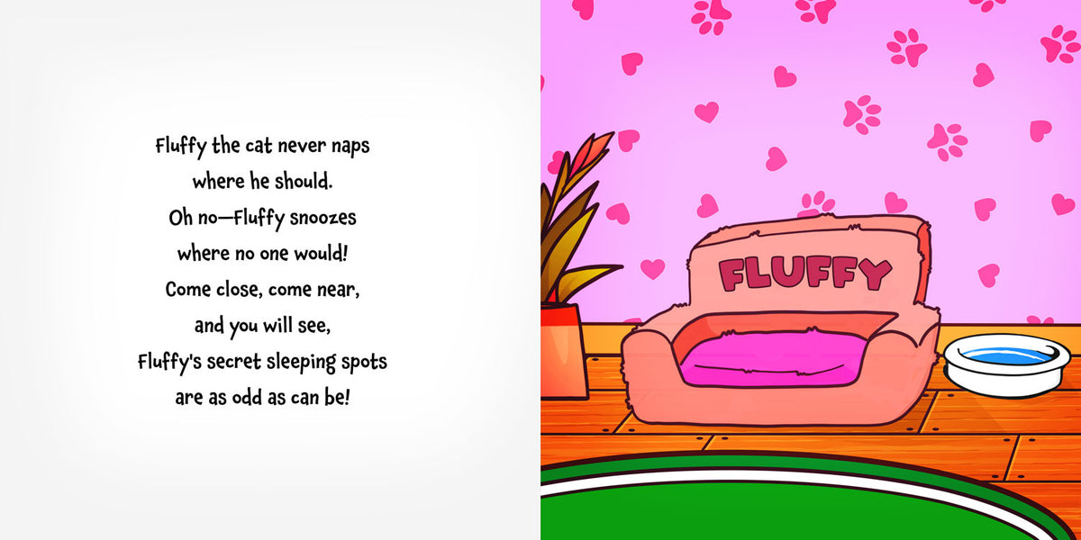 Fluffy’s Secret Sleeping Spots — spread 1