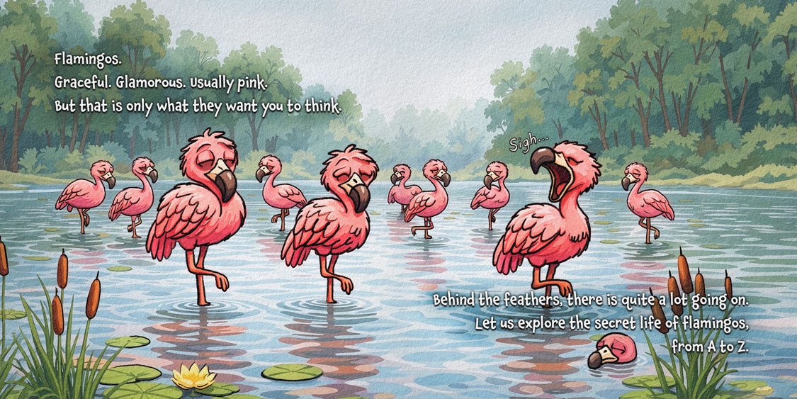 There Are a Lot of Flamingos in This Book — spread 1